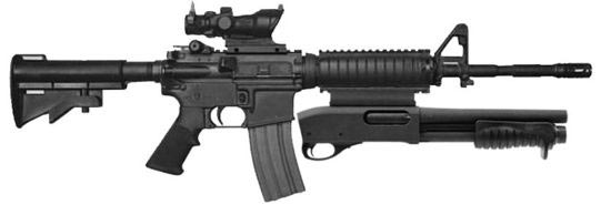 Masterkey Remington 870MCS в качестве вспомогательного оружия под стволом карабина M4A1