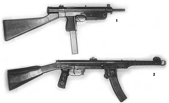 1 - опытный чехословацкий пистолет-пулемёт (вариант с деревянным прикладом); 2 - ППС-43