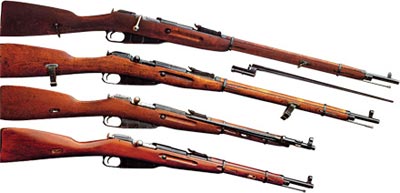 - 7,62-мм пехотная винтовка Мосина образца 1891 года - 7,62-мм винтовка Мосина образца 1891/30 годов - 7,62-мм карабин образца 1944 года - 7,62-мм карабин образца 1938 года