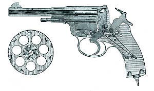 Продольный разрез 7,62-мм офицерского револьвера Наган обр.1895 г. (из русского наставления)