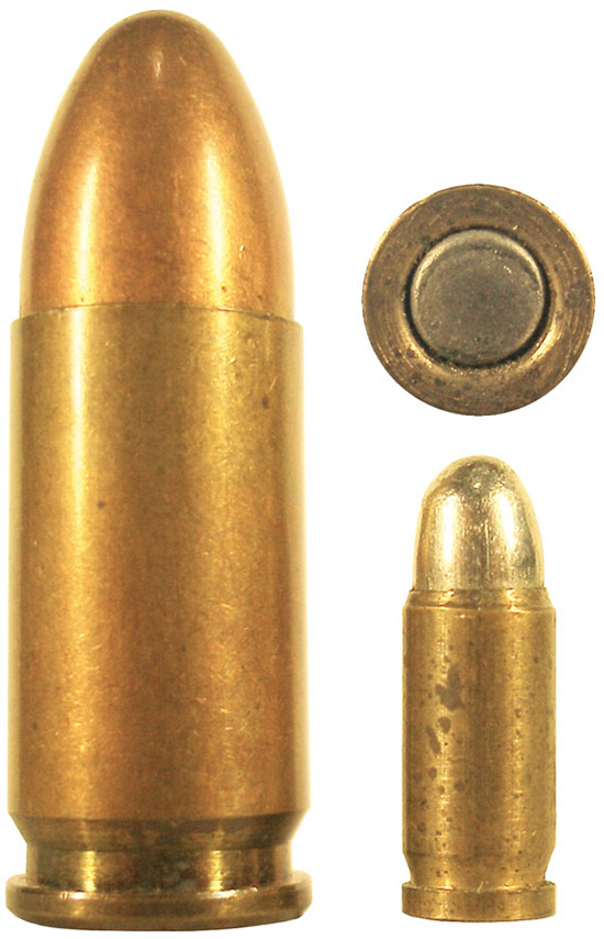 4,25-мм патрон Lilliput (справа) в сравнении с патроном 9х19