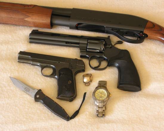 Remington 870, Colt Python, Colt 1903 pocket