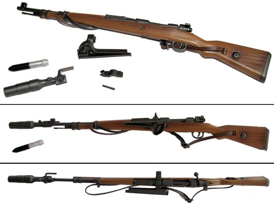 общий вид Gewehrgranatgerät (Schiessbecher) с карабином Mauser 98K и малой ружейной гранатой GewehrPanzergranate 30