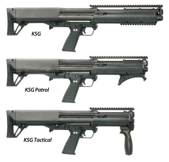 сверху вниз KSG (базовая модель), KSG Patrol, KSG Tactical