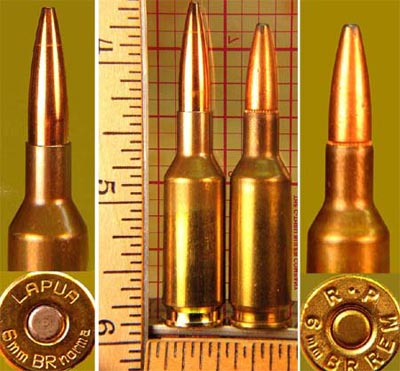 6 mm BR Norma (слева) 6 mm BR Remington (справа)