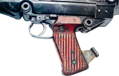 Пистолетная рукоятка ПТР PzB 38 (хорошо видны флажковый и автоматический предохранители)