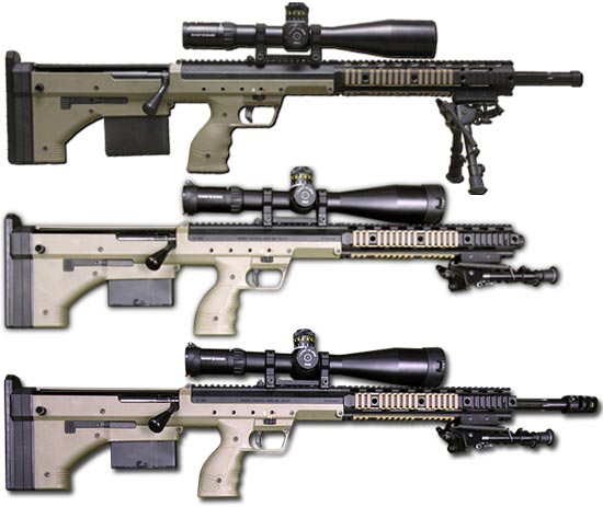 DT SRS калибра .300 Winchester Magnum, .308 Winchester, .338 Lapua Magnum (сверху - вниз)