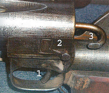 Рис. 10. ПТРД, вид слева: 1 – спусковой крючок, 2 – затворная задержка, 3 – предохранитель