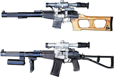 Снайперская винтовка ВСС (сверху) и специальный автомат АС (снизу)