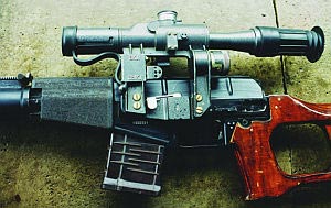 Прицел оптический ПСО-1-1, смонтированный на винтовке ВСС