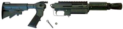 Комплект деталей для модификации XM-26 из подствольного варианта в самостоятельный – телескопический приклад с пистолетной рукояткой, крепежные элементы, цевье (уже установлено)