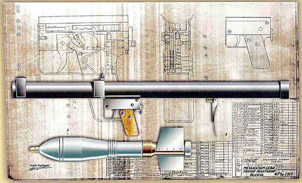 Ручной противотанковый гранатомет со съемным однорядным магазином на три капсюля-воспламенителя, расположенным у заднего края ствольной коробки