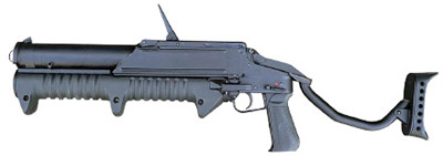 43-мм магазинный гранатомет ГМ-94 с откинутым плечевым упором (вид слева)