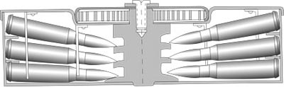 Схема отъемного трехрядного дискового магазина к танковому пулемету Дегтярева ДТ емкостью 63 патрона
