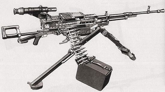 12,7-мм крупнокалиберный пулемет НСВС «Утес» с оптическим прицелом СПП на станке-треноге 6Т7
