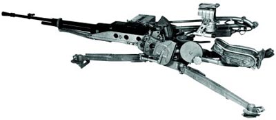 12,7-мм крупнокалиберный пулемет НСВ-12,7 «Утес» на зенитном станке-треноге 6У6 (в положении для стрельбы лежа)