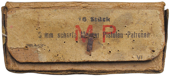 Австрийская военная картонная коробка на 16 патронов 9х25 Mauser Export