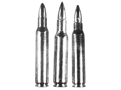 Винтовочные патроны .222 Remington (слева – направо): 5,56х47 Remington Magnum; 5,56х43 Remington; 5,56х45 Remington Special