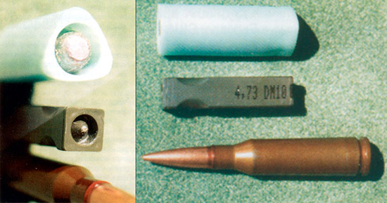 5,45-мм (5,45?39) автоматный патрон образца 1974 года и нетрадиционные патроны: 4,73-мм безгильзовый патрон для германской винтовки G11; 9-мм патрон Дардик для оружия с открытым патронником. США