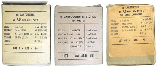 Картонные коробки с патронами 7,5х54 с обычными пулями O Mle 1929 C послевоенного выпуска