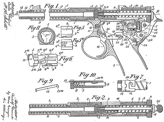 Конструктивная схема пистолета Frommer М1901 (US Patent № 802 279)