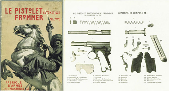 Рисунок из инструкции к пистолету Frommer M1910 с деталировкой. Хорошо виден магазин пистолета «борхардтовского» типа