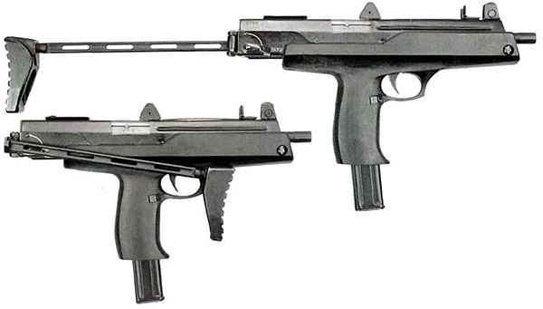 Пистолет-пулемет АЕК-918 со сложенным и откинутым прикладом (вид справа). Видна защита, фиксирующая приклад