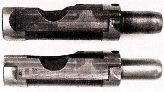 Затвор «Стэн» Mark V (внизу) представляет собой модифицированный вариант затвора Mark II. Изменения были внесены с целью компенсировать перемещение спускового механизма на Mark V. Более легкий затвор также позволил увеличить темп стрельбы – с 540 выстрелов в минуту на Mark II до 575 выстрелов в минуту на Mark V