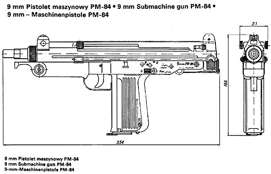 На чертеже общего вида польского пистолета-пулемета ПМ-84 можно найти много общего как с его предшественником Wz63, так и с израильским пистолетом-пулеметом «Узи»