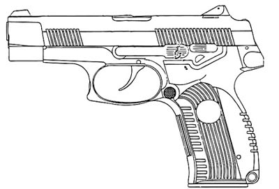 Устройство пистолета Ярыгина ПЯ: 1 - рамка; 2 - кожух-затвор; 3 - целик; 4 - спусковой крючок; 5 - предохранитель; 6 - замыкатель; 7 - курок; 8 - пистолетная рукоятка; 9 - защелка магазина; 10 - стопор 