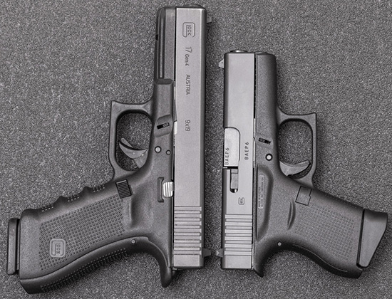 Стандартный Glock 17 и «малыш» Glock 43 —сравнение габаритов