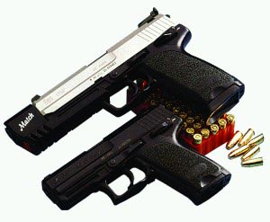 Сверху - .45 спортивно-целевой пистолет НК USP Match Снизу - 9-мм пистолет НК USР.9 Compact