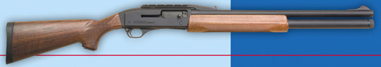 Winchester Super-X ружьё с длинным трубчатым магазином, зарядное устройство приводится в действие давлением газа.