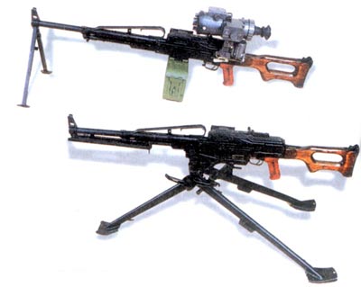Единый пулемет «Печенег»: ротный вариант (сверху) и батальонный вариант на станке (снизу)