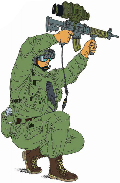 В рамках программы FELIN на модернизированную штурмовую винтовку FAMAS установлен электронно-оптический прицел типа «день/ночь», соединенный с цифровым монитором на шлеме бойца. Франция, 2006
