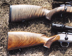 Приклады тестируемых ружей: слева - Mannlicher , справа - Blaser R93