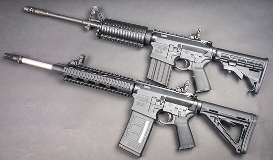 Наиболее популярные модели второго поколения платформы AR-10 от DPMS: карабины G2 AP4 (вверху) и G2 Recon выглядят и ощущаются в руках, как обычные AR-15, но рассчитаны на .308-й калибр