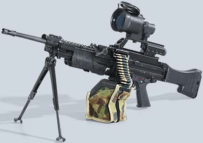 Пулемет HK MG4 Е с оптическим прицелом, ПНВ, ленточным коробом