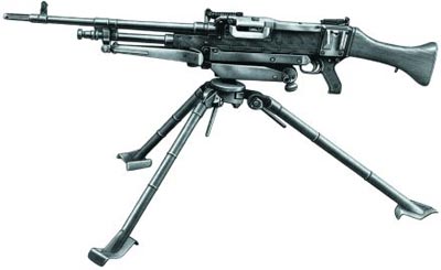 Английский единый пулемет L7A1 в варианте станкового пулемета на станке-треноге L4A1